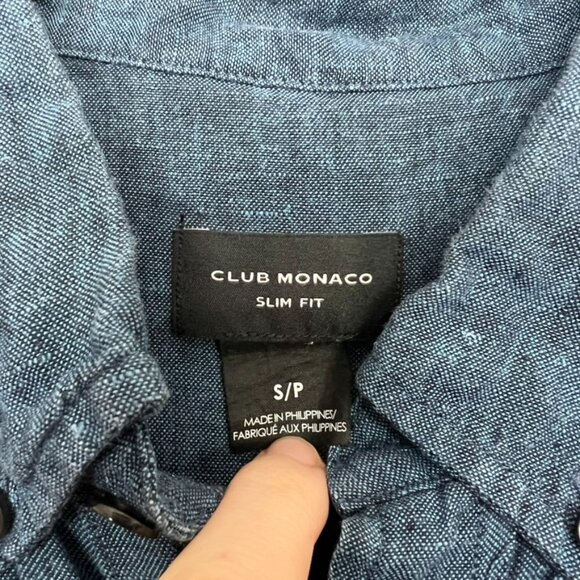Club Monaco 100% Linen Slim Fit Button Down Shirt Blue Small - Picture 2 of 4